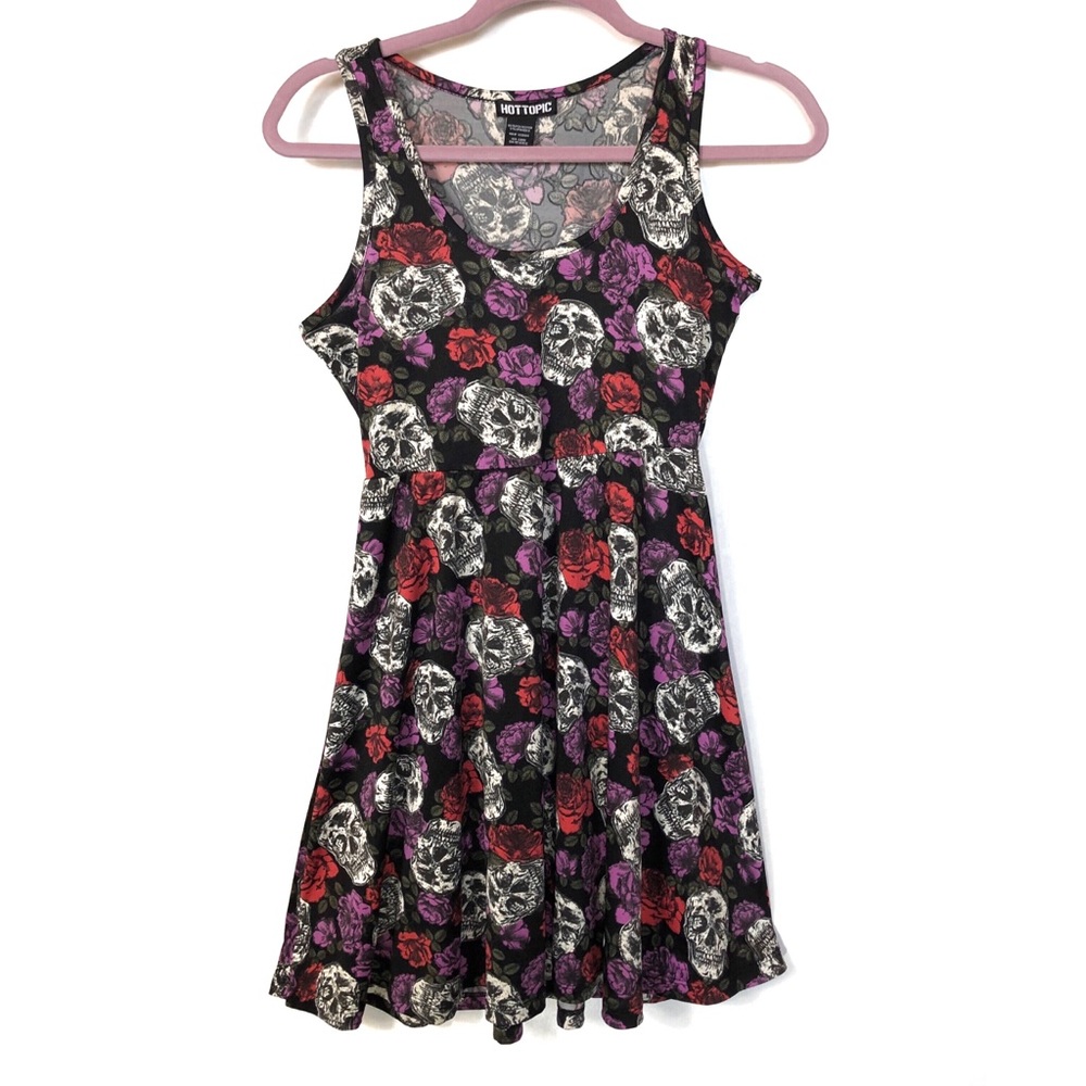 Hot Topic Skulls & Roses Fit & Flare Skater Dress